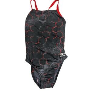 Speedo Emerging Force Flyback 1 Piece Black Red Swimsuit Sz 30 Endurance+